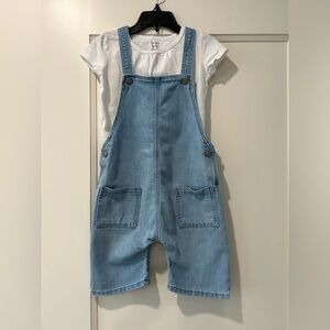 H&M Girls Denim Longer Length Shortalls w/Carter’s Short Sleeve Top Size 2T